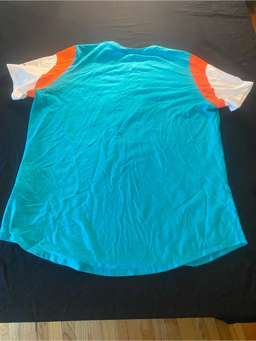 Miami Dolphins womens xl Teal Logo T-Shirt with Orange & White Sleeve Accents